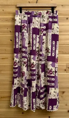 Vintage Lacy After Noon Size Medium Purple Floral Lace Patchwork Maxi Skirt