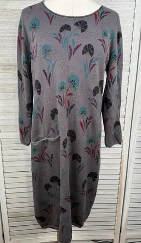 GUDRUN SJODEN Scandi/Nordic 3/4 Sleeve Sweater Midi Dress Gray/Floral