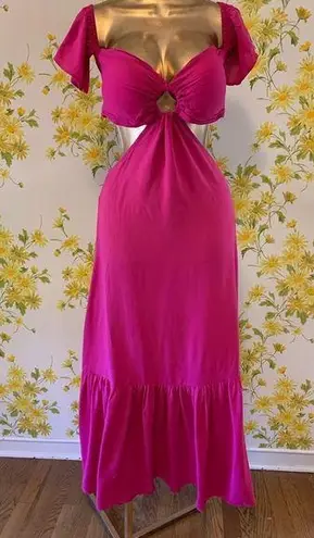 backless tiered maxi beach dress in fuchsia size S/M