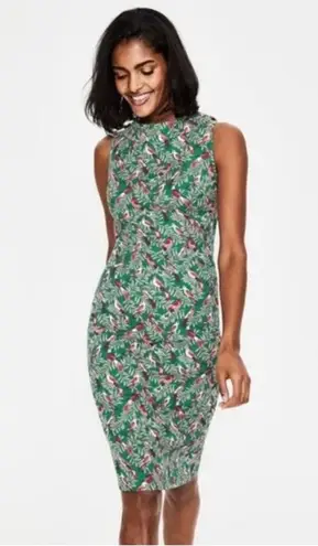 Boden Martha Sleeveless Sheath Dress Forest Jungle Tropical Bird Print Green 4 Pink