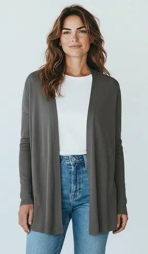 ESCADA Cardigan Sweater Womens Size 42 Gray Wool Knit Open Front Quiet Luxury