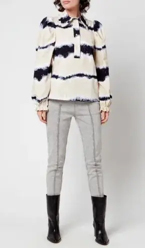 Munthe Tresco Tie Dye Button Down Shirt Sand Navy Pink Women’s Size 2 Blue