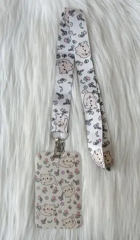Cat and floral lanyard with Id/ card holder Tan