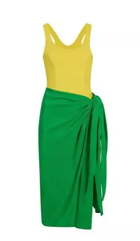 Rosie Assoulin Sarong Cut Out Midi Dress Green Yellow Womens Size 8