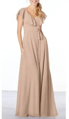 Morilee by Madeline Gardner Latte Taupe Long Gown Chiffon Dress Plus size Tan Size 10