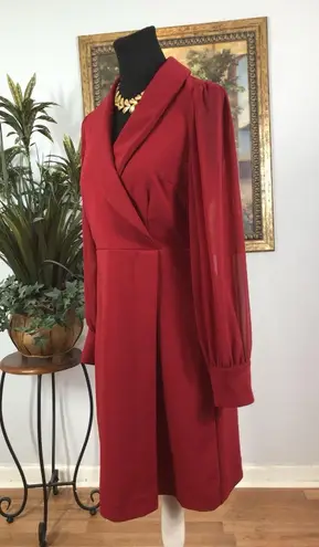 Shelby & Palmer Shelby Palmer Women Wrap Dress Red Long Sleeve Suplice Shawl Collared Sz 6 Boho