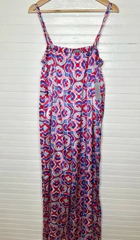 MELLODAY Printed Wide Leg Patterned Pocket Jumpsuit Size XL Red Blue