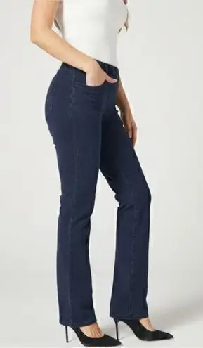 Betabrand Straight-Leg 4-Pocket Yoga Stretch Denim Jeans Indigo Size L Petite