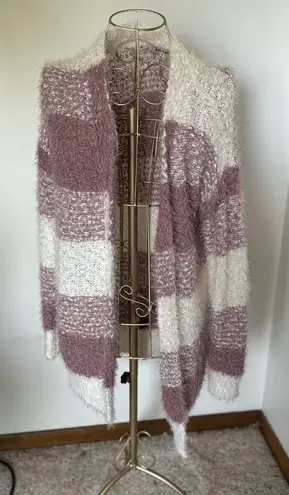 Moral Fiber NWT Striped White/Purple Long Sleeves Open Cardigan Size S