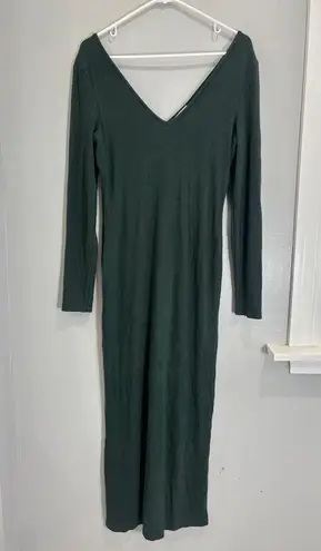 Marine layer Lexi Long Sleeve V-Neck Dress Ribbed Maxi Medium Green Gables