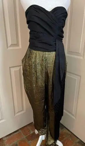 New York & Company Gabrielle Union black & gold strapless fringed jumpsuit. Sz 4