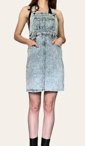 80s/90s vintage acid wash denim overall dress XS Blue