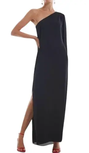 Krisa New One Sleeve Maxi One Shoulder Long Sleeve Side Slit Dress Black Size XS
