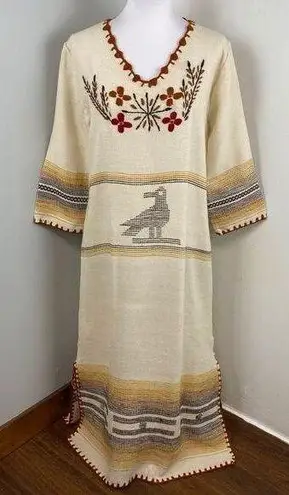Handmade Peruvian Neutral Woven Tunic Dress BOHO Hippie