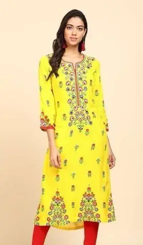 Biba Manish Arora Yellow Kurta Dress Sequined Floral Design Diwali Weddi…