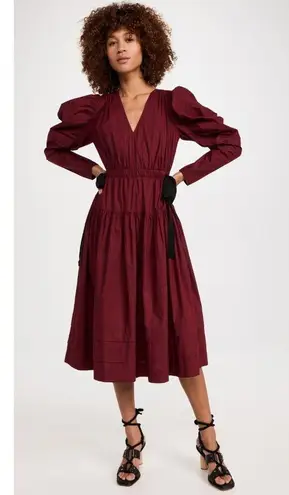 Ulla Johnson NWT Althea in Bordeaux Cotton Poplin Midi Dress 2 $465