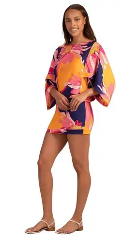 Trina Turk  Breeze Swim Tunic Cover Up Large Women's Blue Yellow Pink Dress $152