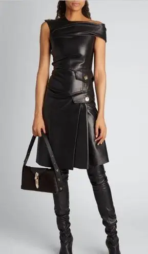 Proenza Schouler NWT Leather One Shoulder Mini Dress Black Women's US 6