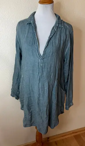 CP Shades Teton Tunic Top 100% linen blue lightweight SMALL