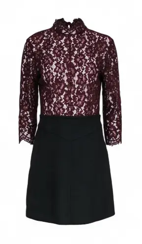 Sandro Paris Burgundy Lace & Black Crepe Dress – Size 1 (US Small)