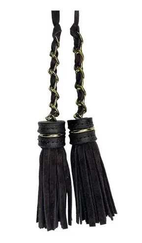 Double Brown Suede Leather & Gold Chain TASSELS for Handbag Purse Luggage FOB