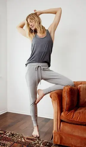 Free People Movement Sunny Skinny Sweat Jogger Pants Light Grey Gray