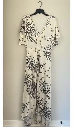 Lovestitch Floral V-neck Flutter Sleeves Front Slit Maxi Dress Size S