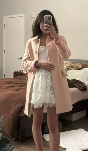 Miu Miu wool pink color block pearl button straight fit coat