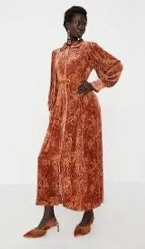 Ulla Johnson Thalia Long Sleeve silk Velvet Burnout Shirtdress Sienna Size 2