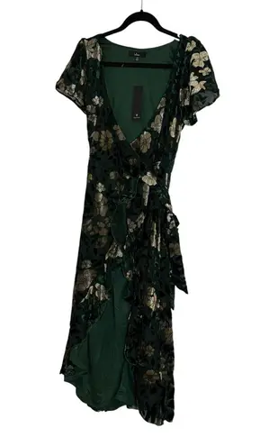 Lulus Dark Green Floral Velvet Midi Wrap Dress Women’s XS New with Tags