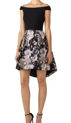 Slate + Willow Gabi Floral Jacquard Mini Dress Purple Metallic Hi Low Full Skirt