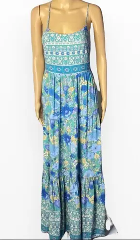 Lulus True Delights Green Multi Floral Print Tiered Maxi Dress S