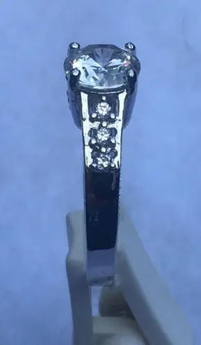 Sterling Silver Solitaire With Accents Cubic Zirconia Engagement Ring, Size 9