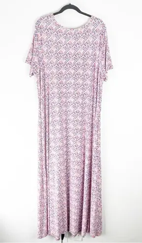 Jessica London Multicolored Pattern Short Sleeves Lace Bib Maxi Dress, Size 22W