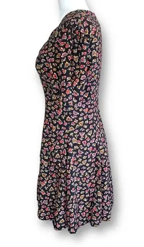 Vintage Rampage Dress Black Dark Floral Detail Sweetheart Neck Puff Sleeve Mini Size XS