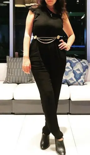 Anthropologie  Jumpsuit M Ruffle One-Shoulder Black Minimalist Modern Party