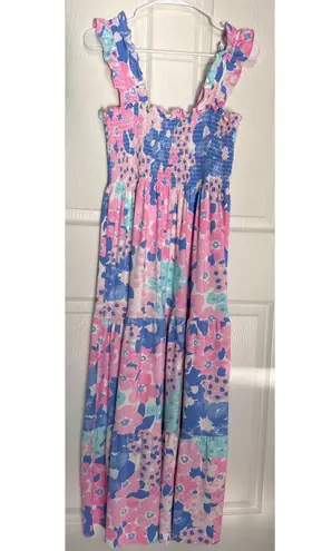 Mahi Gold The Fitz Dress Summer Jubilee in Shell pink blue floral smocked XS