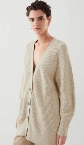 COS  Cotton Oversized Long Ribbed Knit Cardigan, Long Sleeve, Cream, Size M