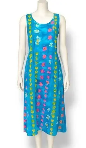 Jams World Vintage 90s Blue Floral Sleeveless Babydoll Midi Dress Small Vibrant