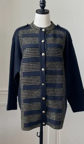 Barra of Italy Wool Blend Navy Blue Metallic Gold Military Style Button Cardigan Size M