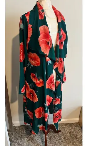 Her Clothing Maxi Floral Kimono Top Medium Green