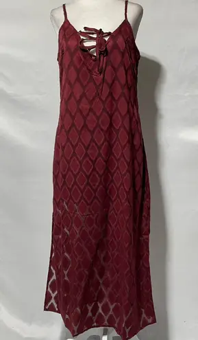 Band Of The Free New Lace Up V-Neck Diamond Midi Dress Lila Merlot Size Small