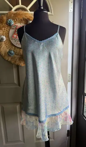 Vintage Y2K Jaclyn Smith pastel floral garden ruffle slip dress, size medium Blue