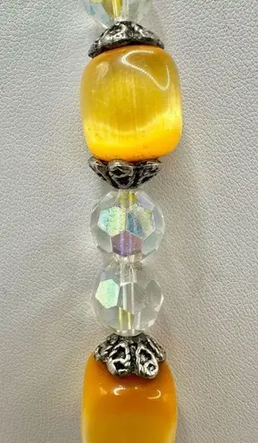 crystal and yellow cats eye vintage necklace