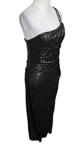 IRO Bexly Leopard Metallic Asymmetrical Midi Dress One Shoulder Black FR42 US10