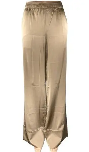 NEW SER.O.YA Tan Beige Silk Satin High Waisted Wide Leg Trousers Pants Size L Size L