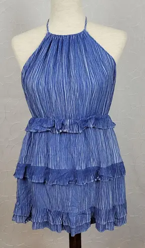 Lulus Womens Downright Darling Dress Medium Blue Halter Open Back Mini Rodeo