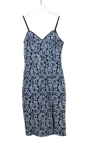 Cynthia Steffe Blue Chambray Denim Floral Lace Sweetheart Midi Dress Size 2