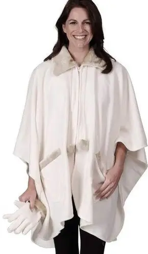 LeModa Zip Front Faux Fur Fleece Cape Cream Colored. One Size Fits Most