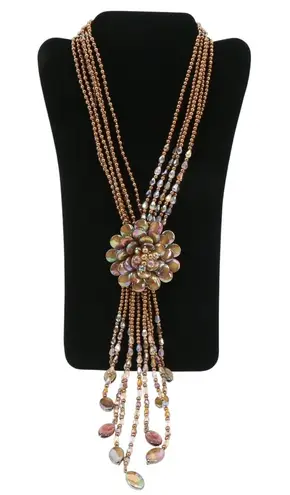 Joan Rivers New Starlet Style Beaded Flower Cluster Fringe Neutral Necklace